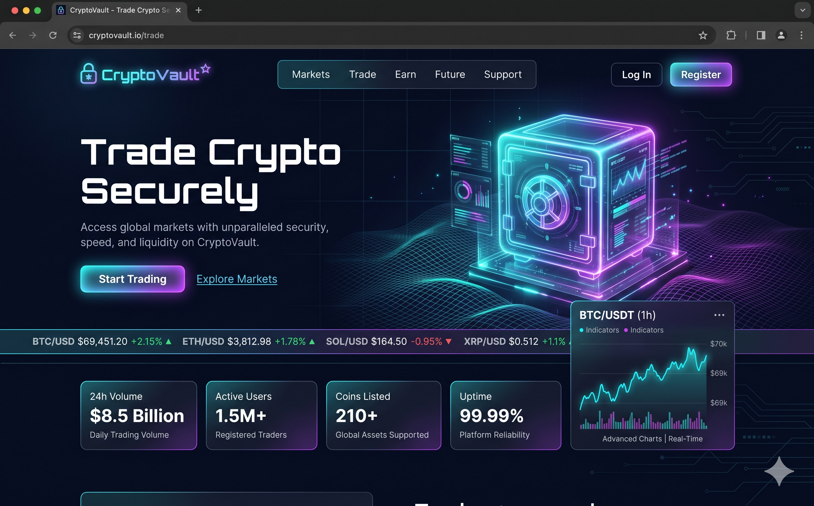 CryptoVault — интерфейс криптобиржи, веб-приложение